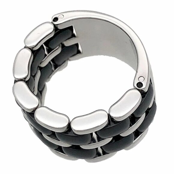 CHANEL Ultra Black Ceramic Wide Ring size US7 18k White Gold 750 Auth - Picture 1 of 8